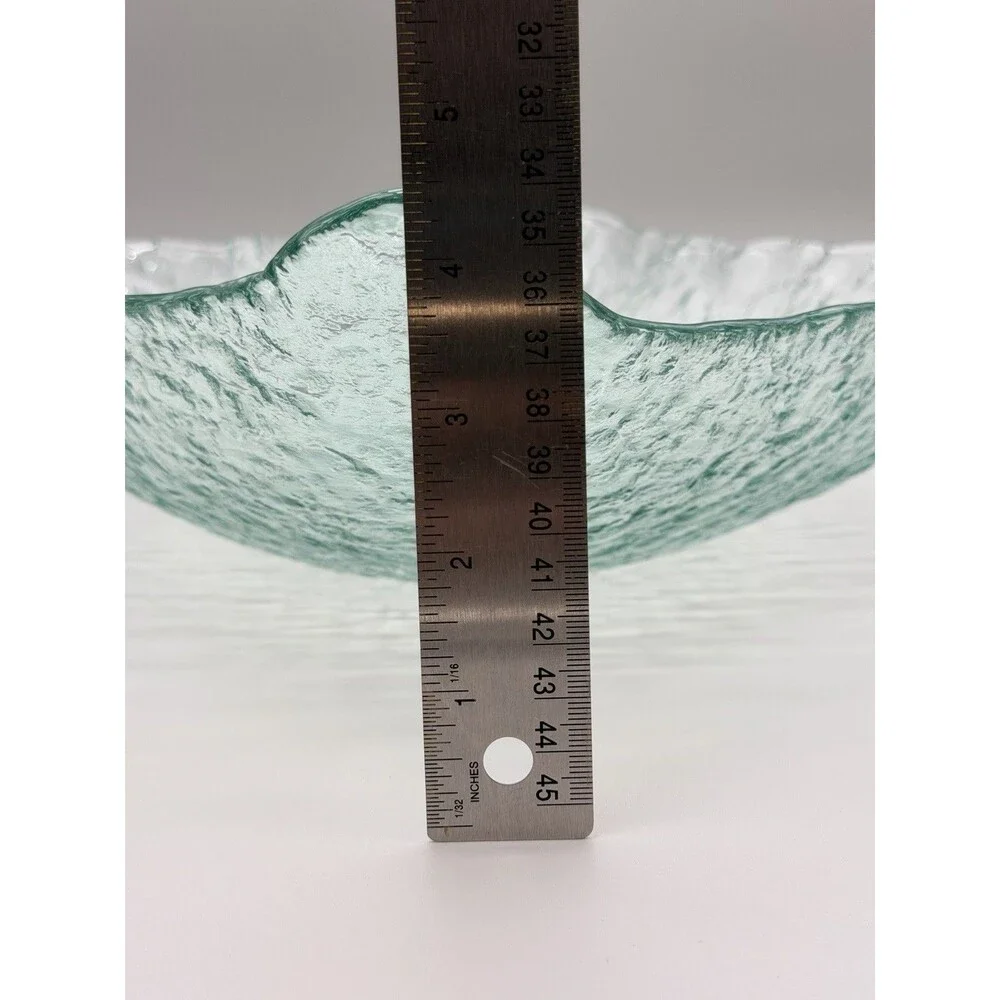 VTG San Miguel Style Recycled Ice Glass Square Bowl Pale Aqua Green Bark 12” MCM